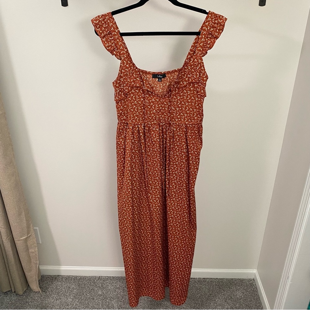 Lulu's Red Orange Maxi Sundress With Flutter Slee… - image 5